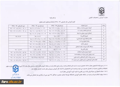 تقویم آموزشی سال تحصیلی 99-1398 دانشگاه فرهنگیان در مقاطع مختلف تحصیلی