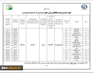 تقویم اجرایی طرح مطالعاتی بینش مطهر (سال تحصیلی 99-98 ) دانشگاه فرهنگیان فارس