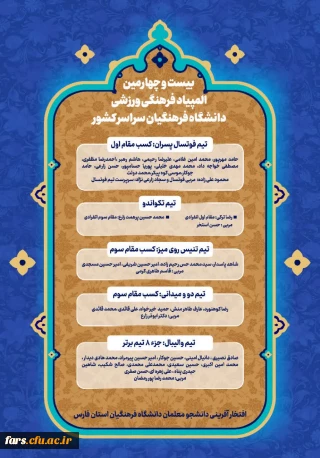 افتخار آفرینی دانشجو معلمان پسر دانشگاه فرهنگیان استان فارس در بیست و چهارمین المپیاد فرهنگی ورزشی دانشگاه فرهنگیان سراسر کشور