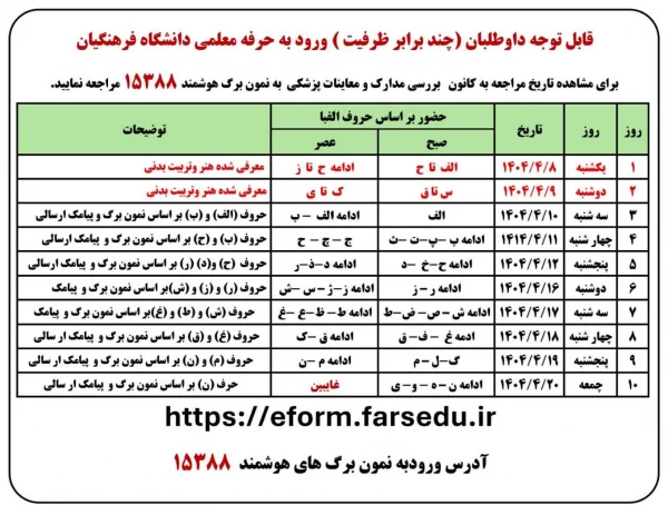 اطلاعیه داوطلبان ورودی1404 اعلام زمانبندی پزشکی و ارائه مستندات امتیاز آور 2